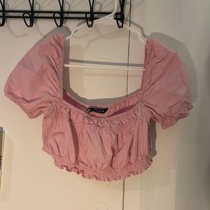 ZARA Small Pink Stripped Ruched Crop Top